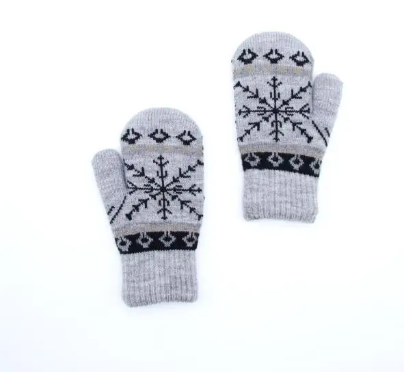 Термоизолированные вязаные зимние перчатки с принтом снежинки
