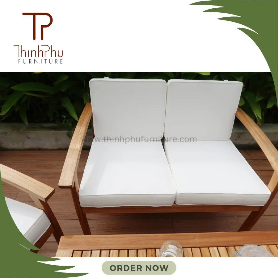 Trendy Style Outdoor Furniture Thick Cushion Sofa Coffee Table with Wood Fabric Composite Style Patio Setting Living Room Use