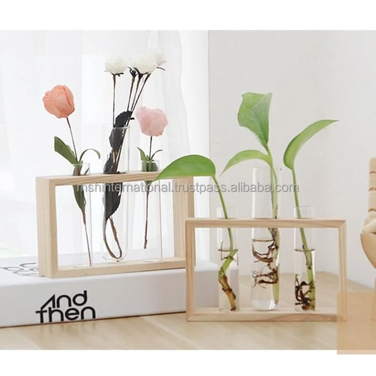 Creative Hydroponic Plants Office Desktop Ball Vase Wood Stand Ornaments Hanging Glass Vase