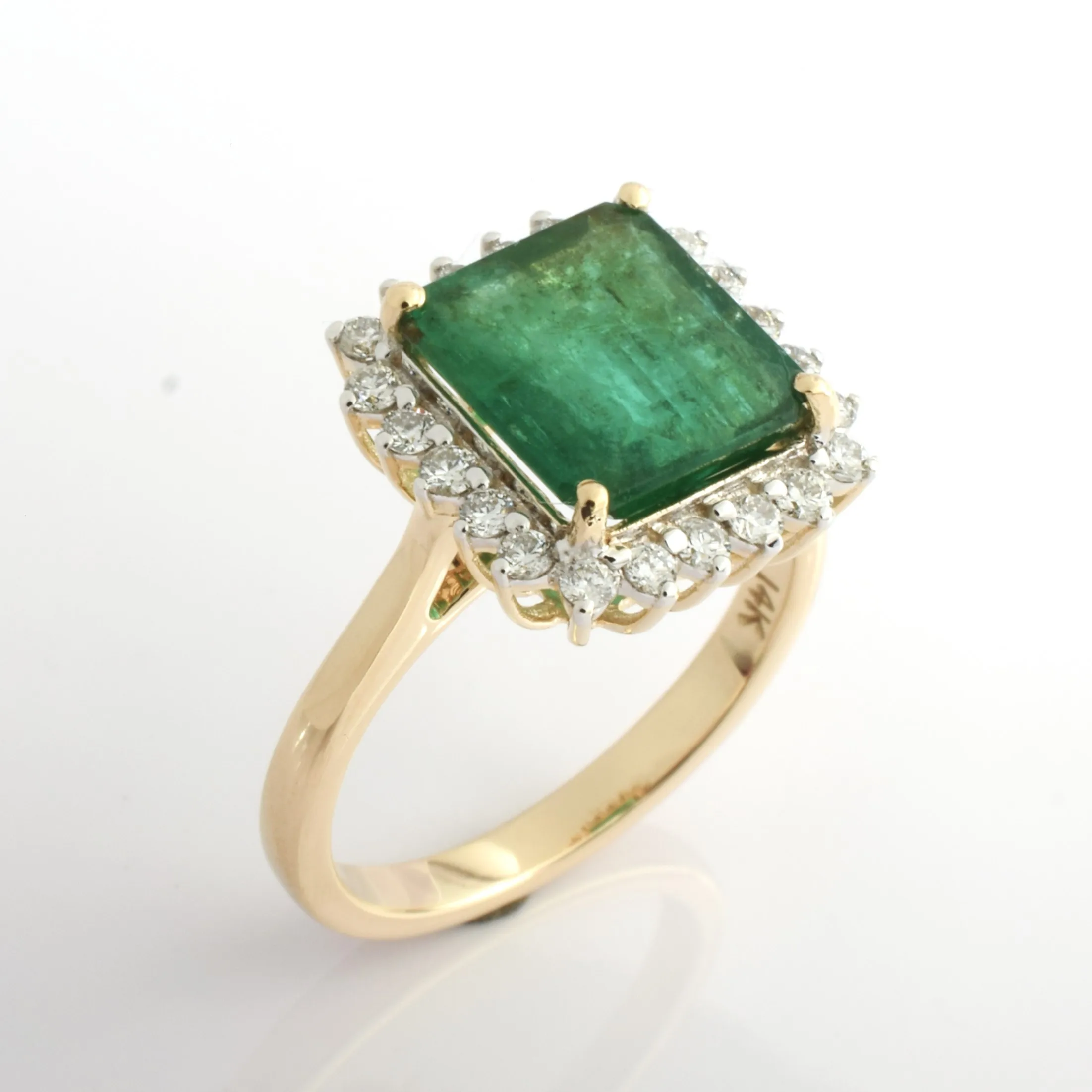 Handmade Square Shaped Rare Natural Emerald Diamond Gemstone Design in 14K White Gold Ring