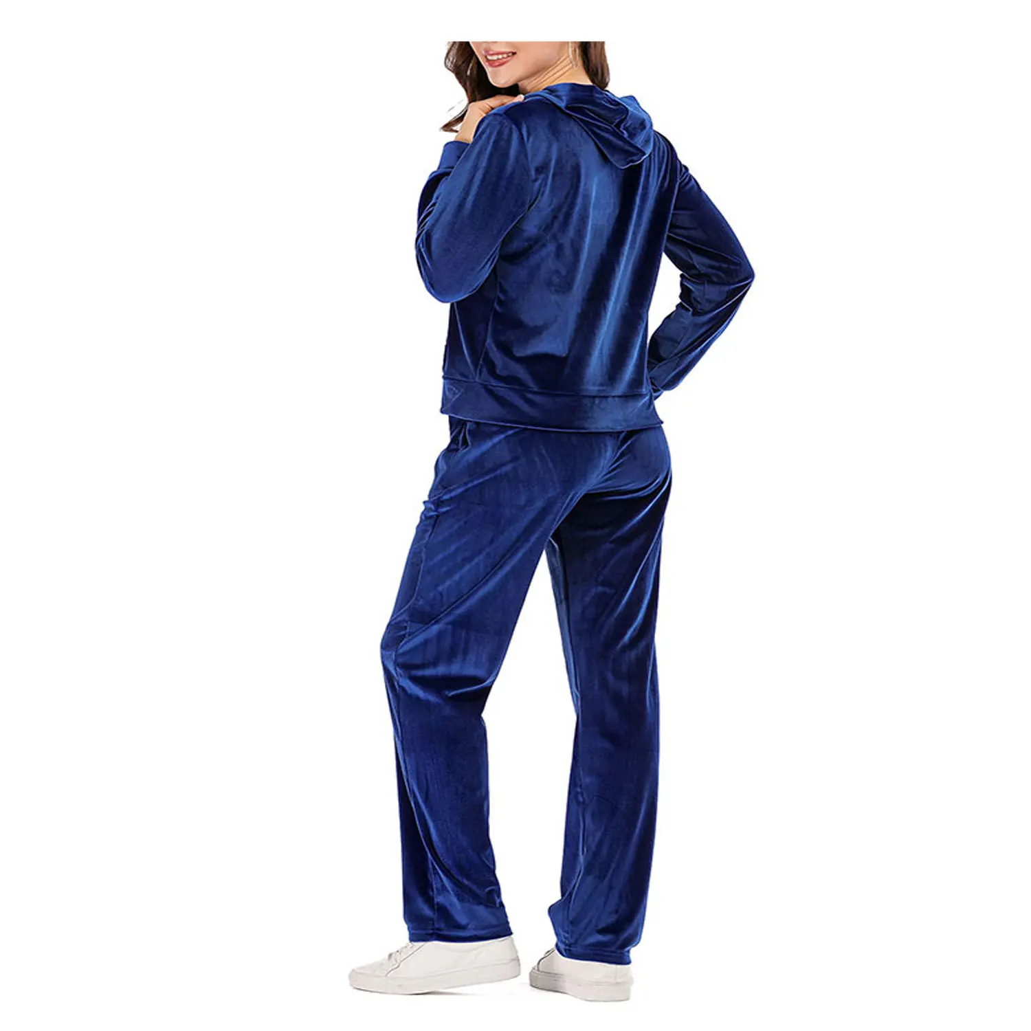 Buy Breathable Clothes Women Two Piece Zipper Hoodie And Trousers Women Velour Velvet Tracksuit