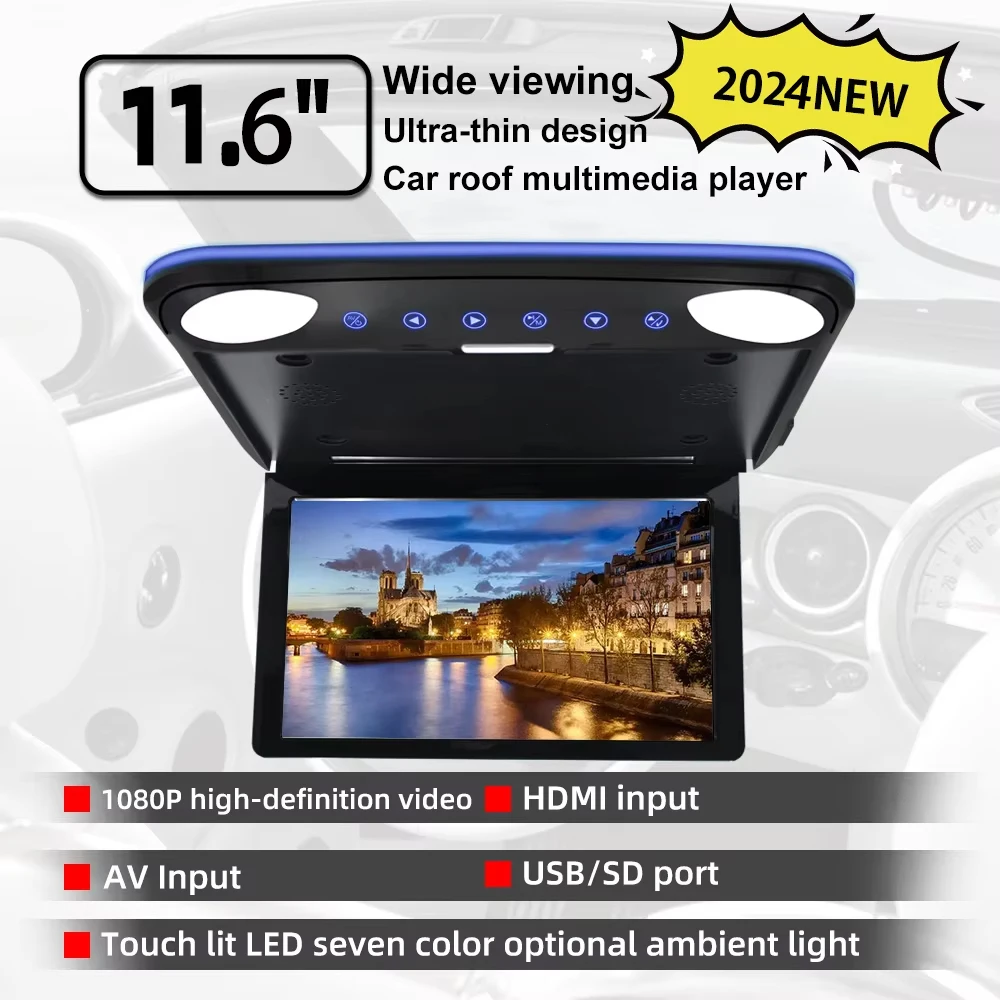 Good Quality 11.6 inch Car Roof Ceiling Filp Down monitor 8 Core 2+32G Android 12 with WIFI Google YouTube USB Remote Control