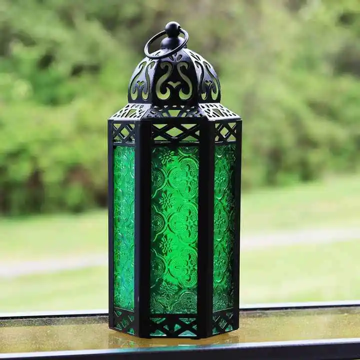 Moroccan Style Lantern Gold Purple Glass Decorative Candle Lantern Moroccan Lanterns Vintage Golden Metal Holder 2023 Handmade