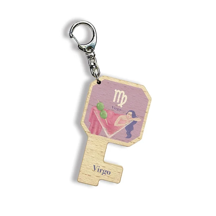 Preferred Gift Wooden Key Chain Star Sign Mobile Phone Accessories Horoscope Keychains Gift Luxury Custom Design Virgo