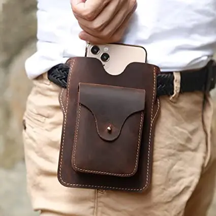 Leather crossbody phone bag with adjustable strap for large size smartphones -Suitable for iPhone 12 and 13 Pro Max