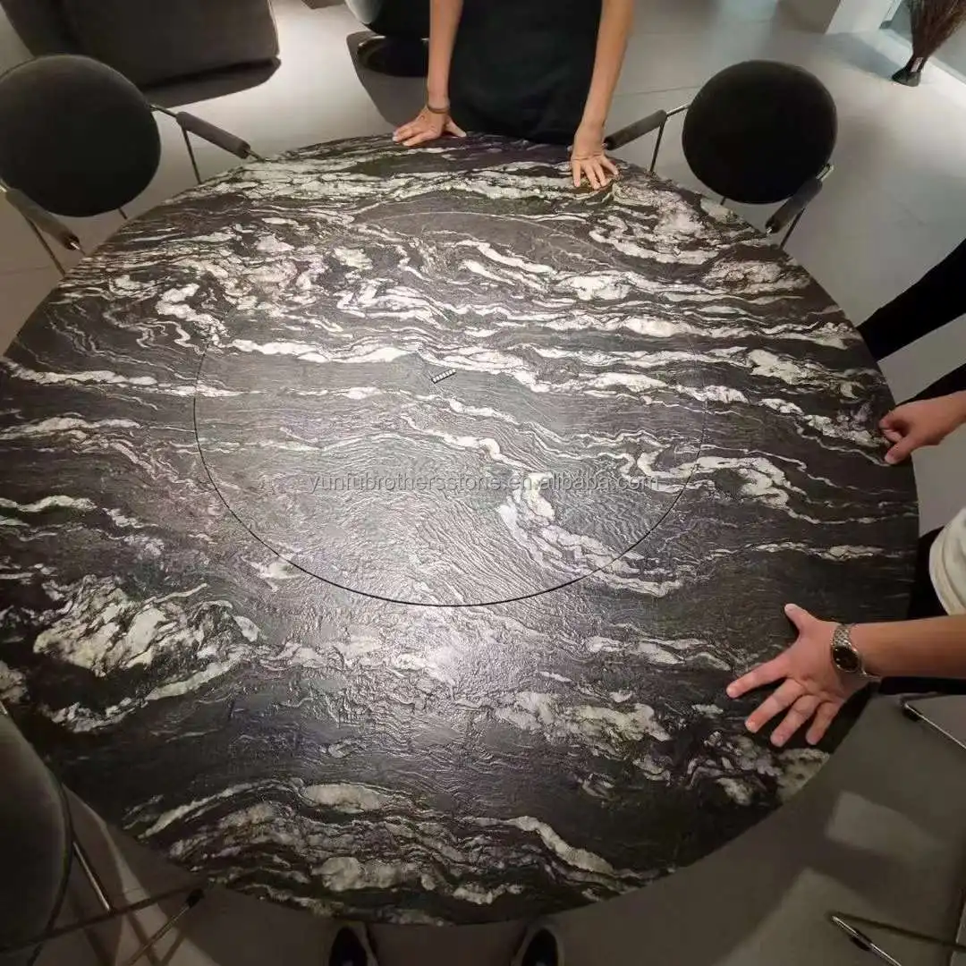Luxury Cosmic Black Granite Dining Table Set  With Chairs Brazil Quartzite Stone Vanity Tops and Kitchen Countertops Worktop