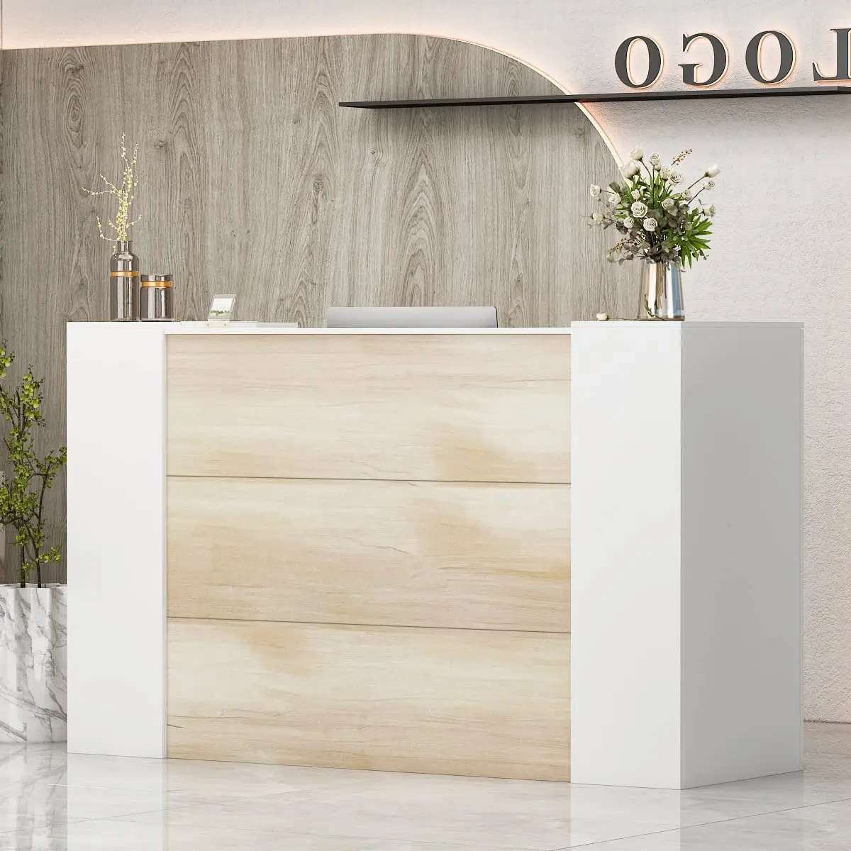 Wholesale Office Furniture White Modern Reception Desk Adjustable Salon Reception Wooden Reception Desk with Counter Lockable