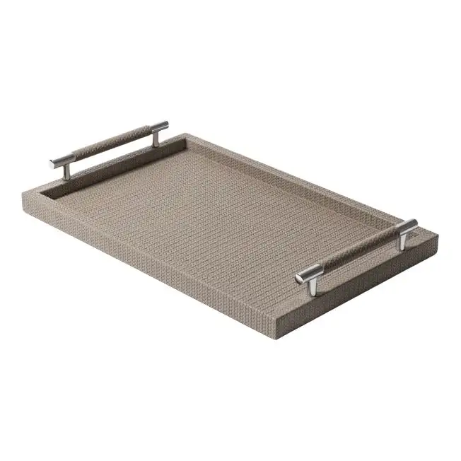 Classic Serving Tray With Metal Handle Decorative Leather Tray Tabletop  hotel Tea Coffee Square shape serving tray Brown Color