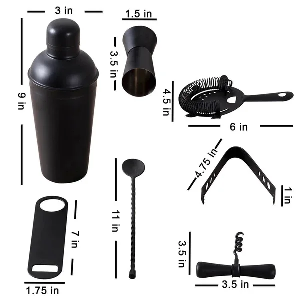 Amazon Top Seller Custom 7 Pieces Luxury Bartender Kit Matte Black Boston Cocktail Shaker Set with Bar Tools Accessories