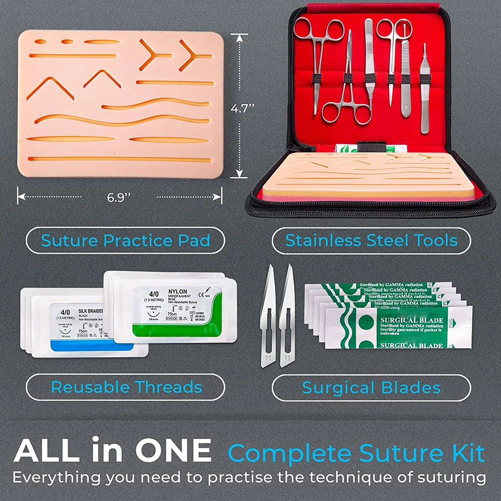 German Steel 9 Pieces Advances Surgical kits With Tweezers Forceps Scalpel Handle Suture Piratic Kit