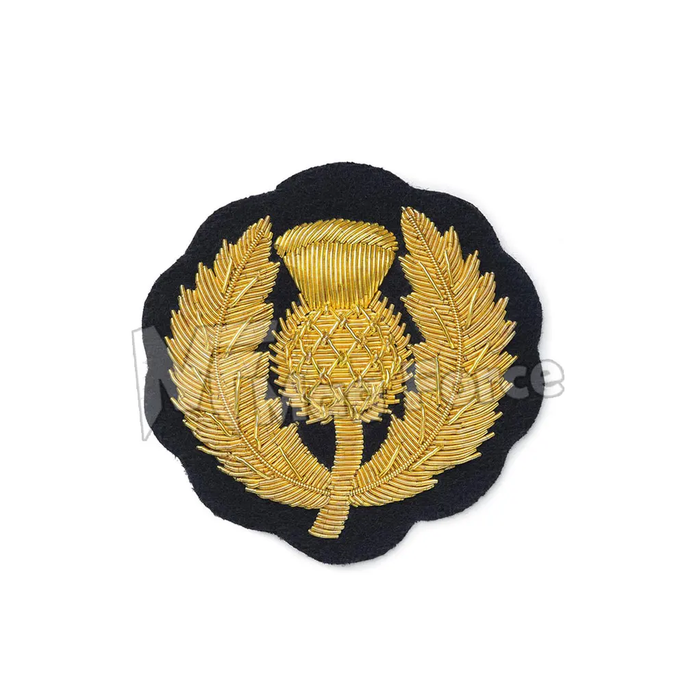 Family Crest Bullion Wire Three Crown Pocket Scotland Badge Officer Shield Badges With OEM Service