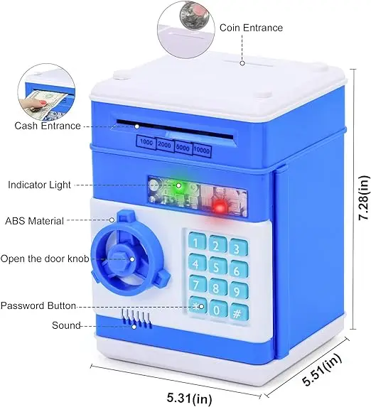 Auto Scroll Cash Safe Box Electronic Piggy Bank for Kids, Money Bank with Password Cute Mini ATM Piggy Bank Coin Can