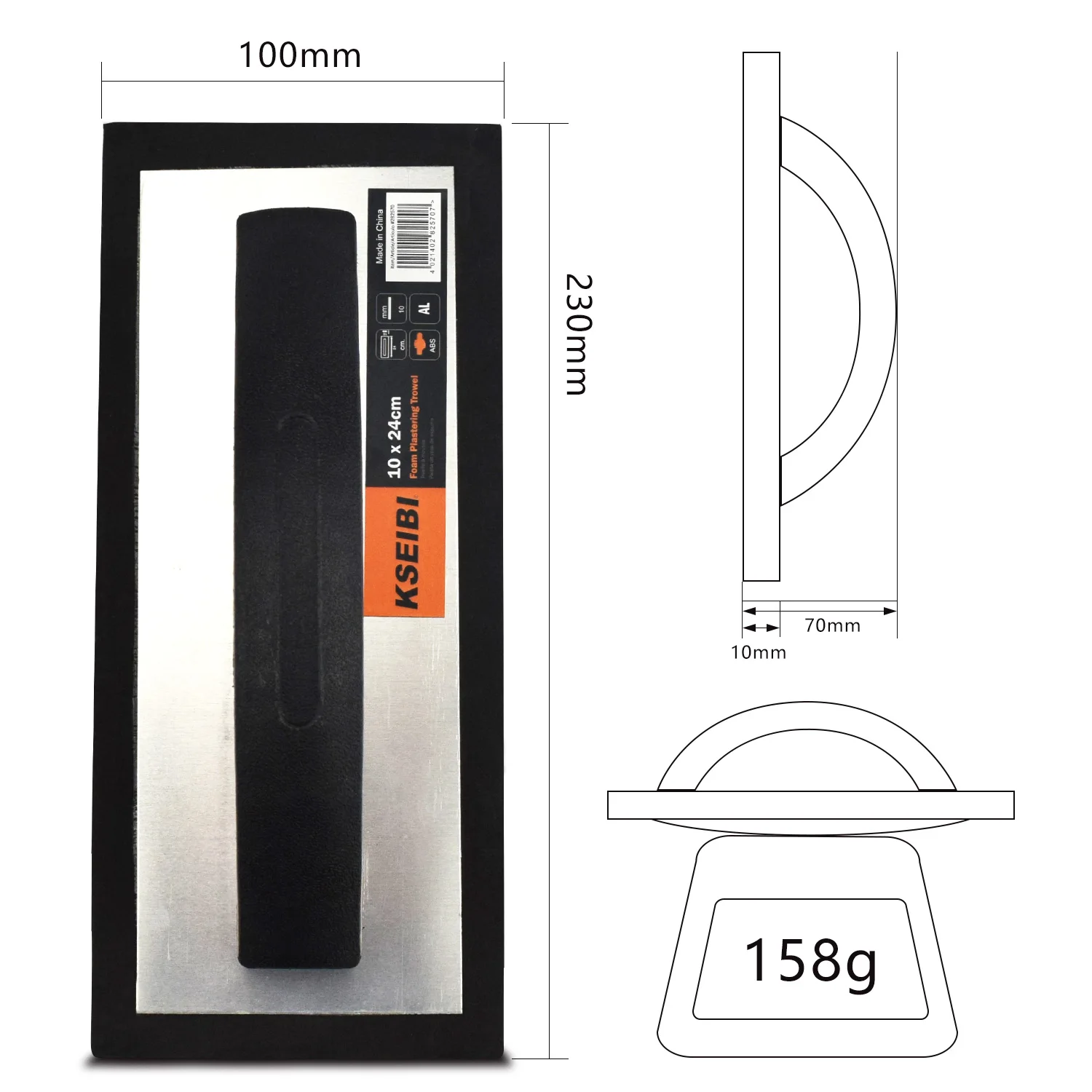 KSEIBI High Quality EVA Plastering Trowel/Black 10x23cm With Plastic Handle