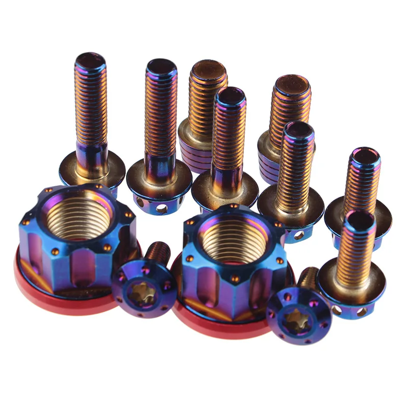 Motorcycle hexagon head anodized flange Gr2 Gr5 titanium bolt