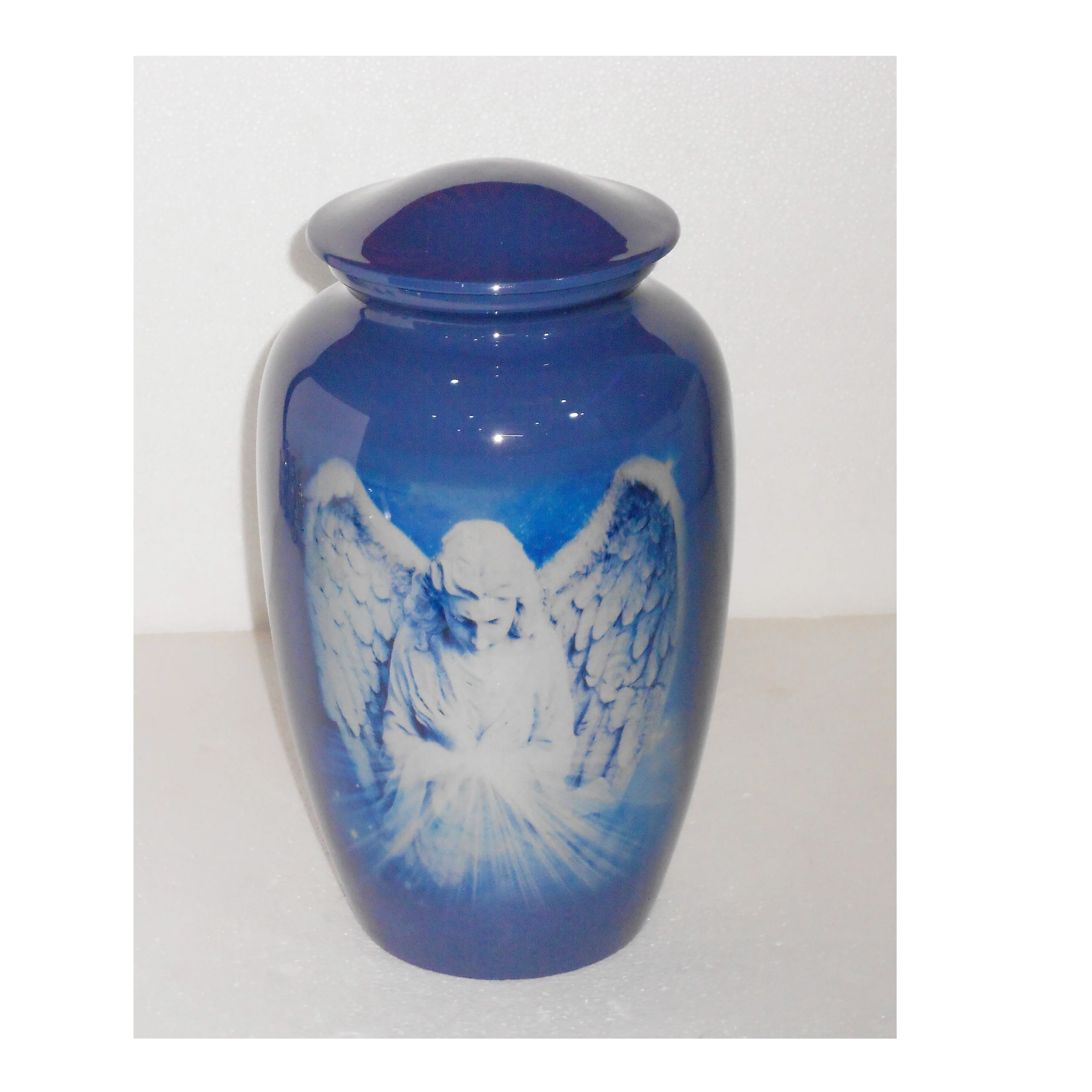 Blue Pigeon Standard Cremation Urns Memorial Container For Burial / Aluminium Metal Urns For Adult Ashes Adult Burial Urns
