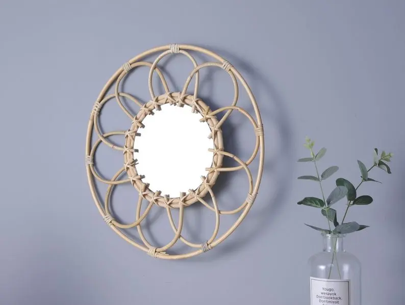 Wall mirror Unique Antique Wholesale Handmade Living Room Mirrors Wicker Cane Willow Rattan Mirror Interior Dresser