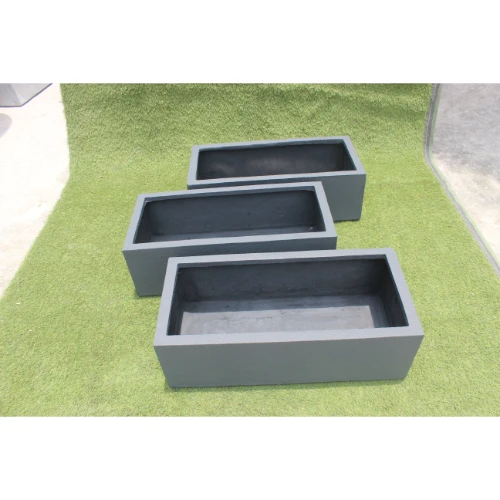 Fiberglass Granite Stone finish grey wholesale look Rectangular planter at home garden office hotel airport mall gardening kit