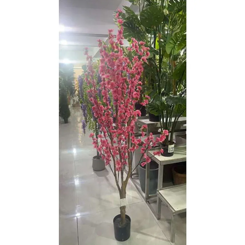 Wholesale Indoor Restaurant Decorative Silk Bonsai Artificial Pink Peach Blossom Tree