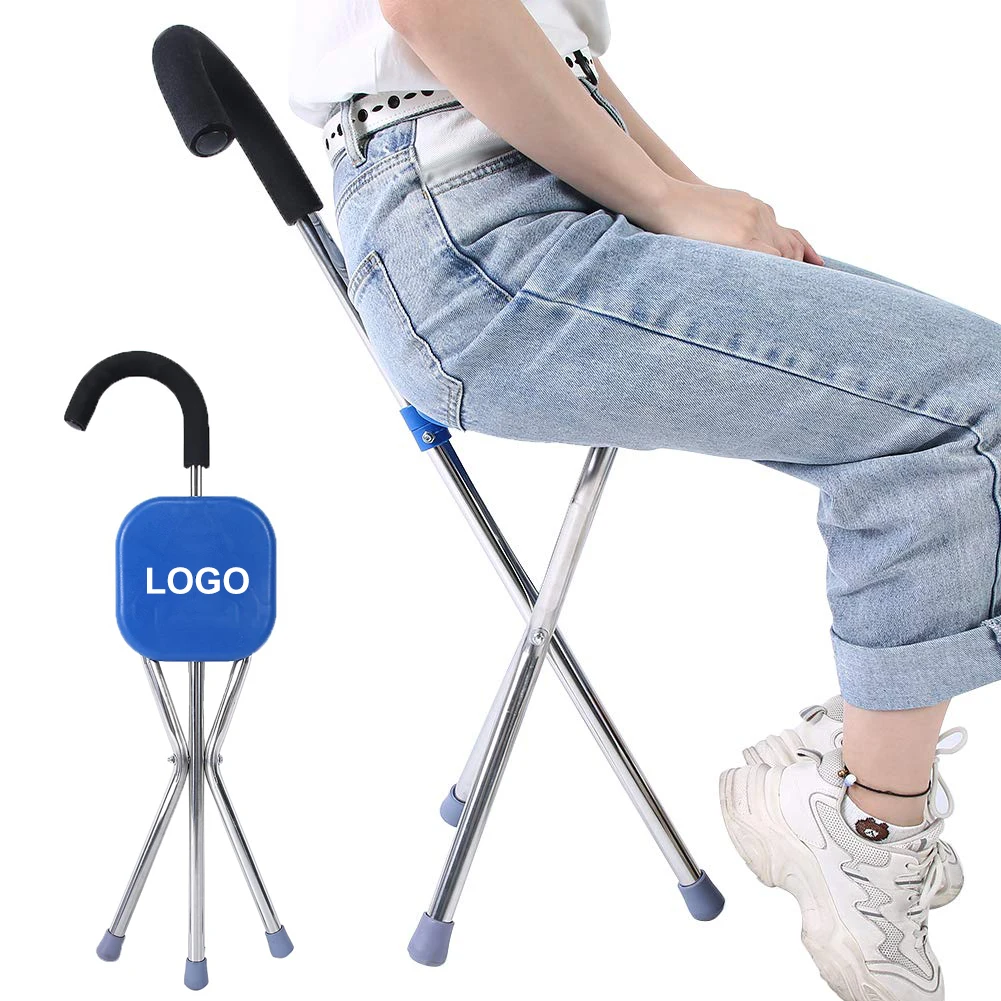 NB-BLUESKY Folding Stool Three Legs Cane Elderly Walking Stick with Chair Seat