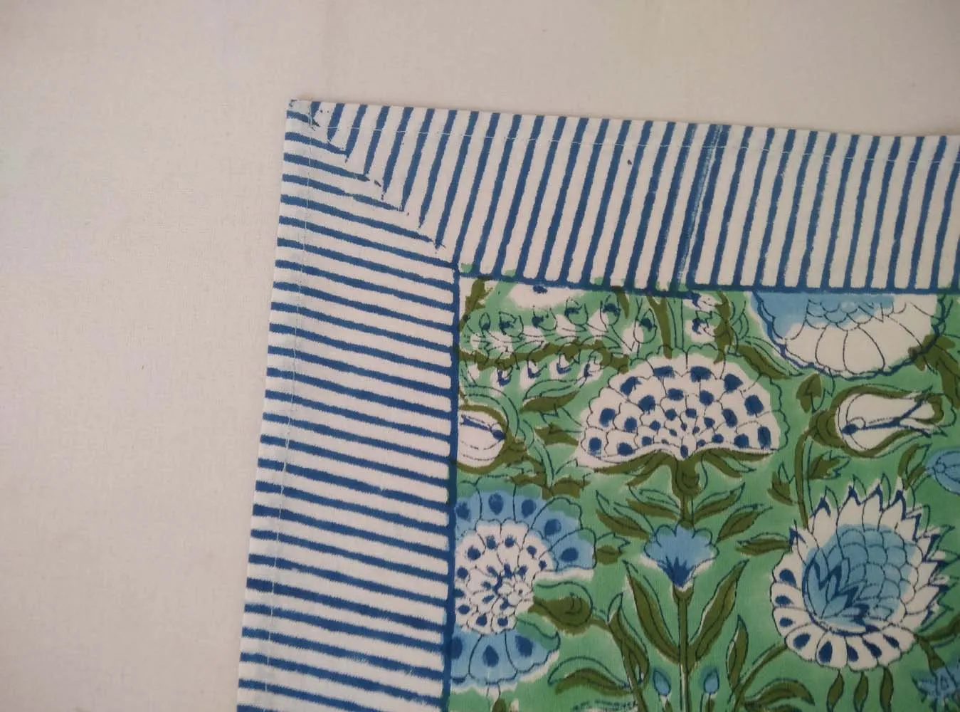 Green Indian Floral Hand Block Printed Cotton Napkins Reusable Garden Inspired Place Mats for Weddings Home Parties Handmade