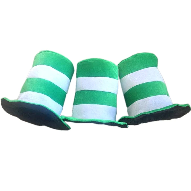 Haiwin Party St. Patricks Day Plush Velvet Green White Irish Party Stove Pipe Striped Top hat