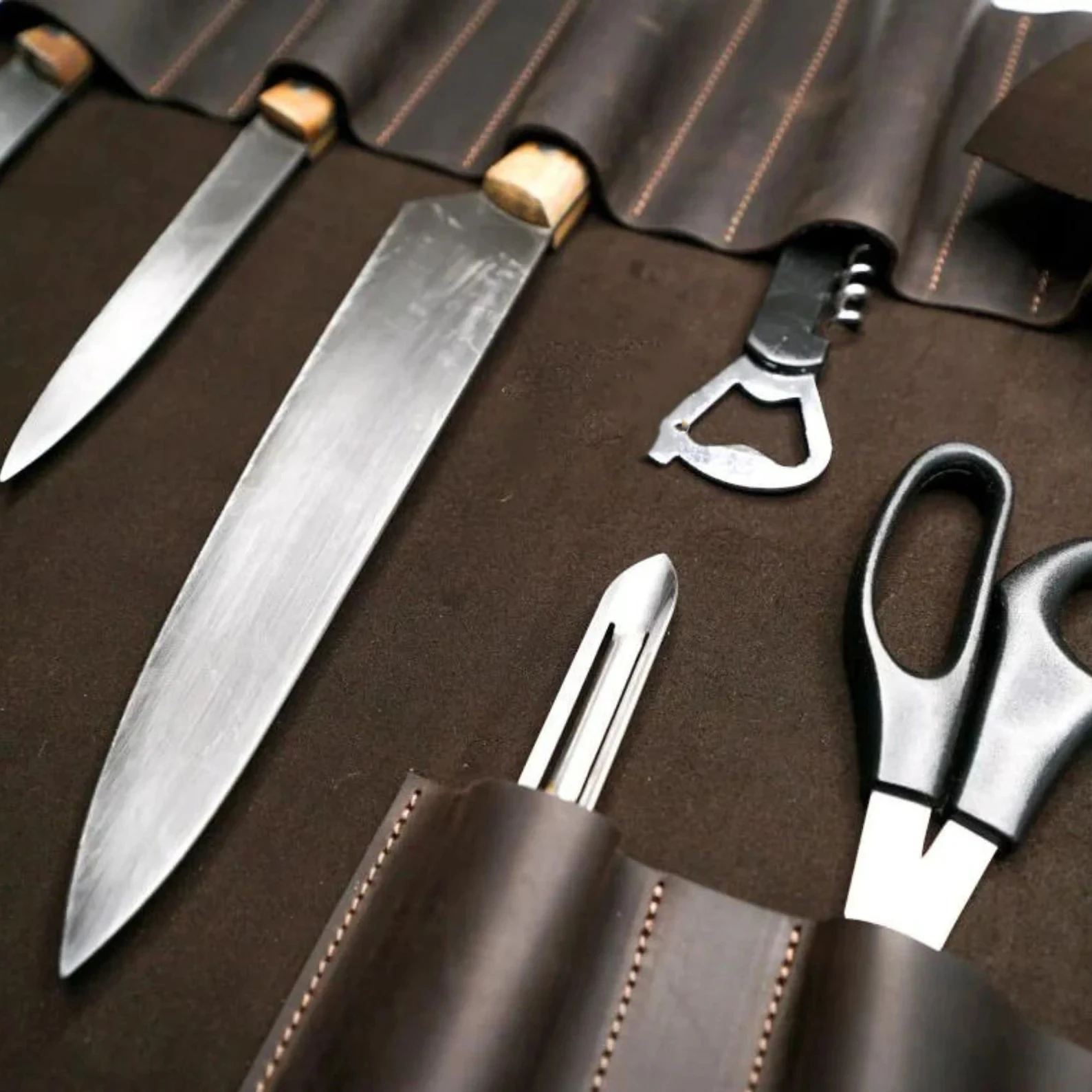 Portable Leather Tolled Electrical Technician Waxed Roll Tool Storage Bag Set Organizer LKR-0024 Customizable Knife Roll OEM