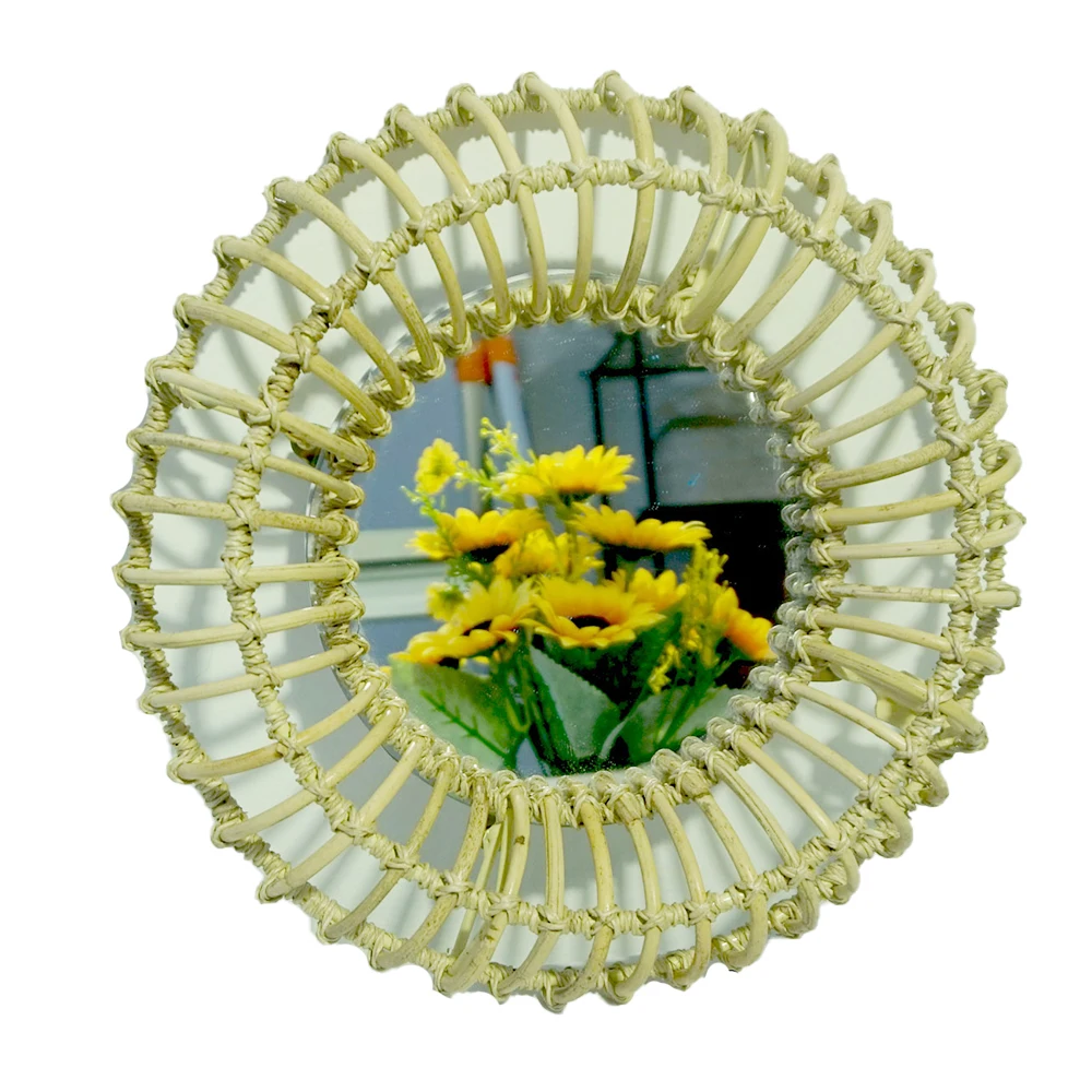 Handmade Round Decorative Wall Rattan Decorative Wall Mounted Decor Bedroom Mirror Made In Vietnam