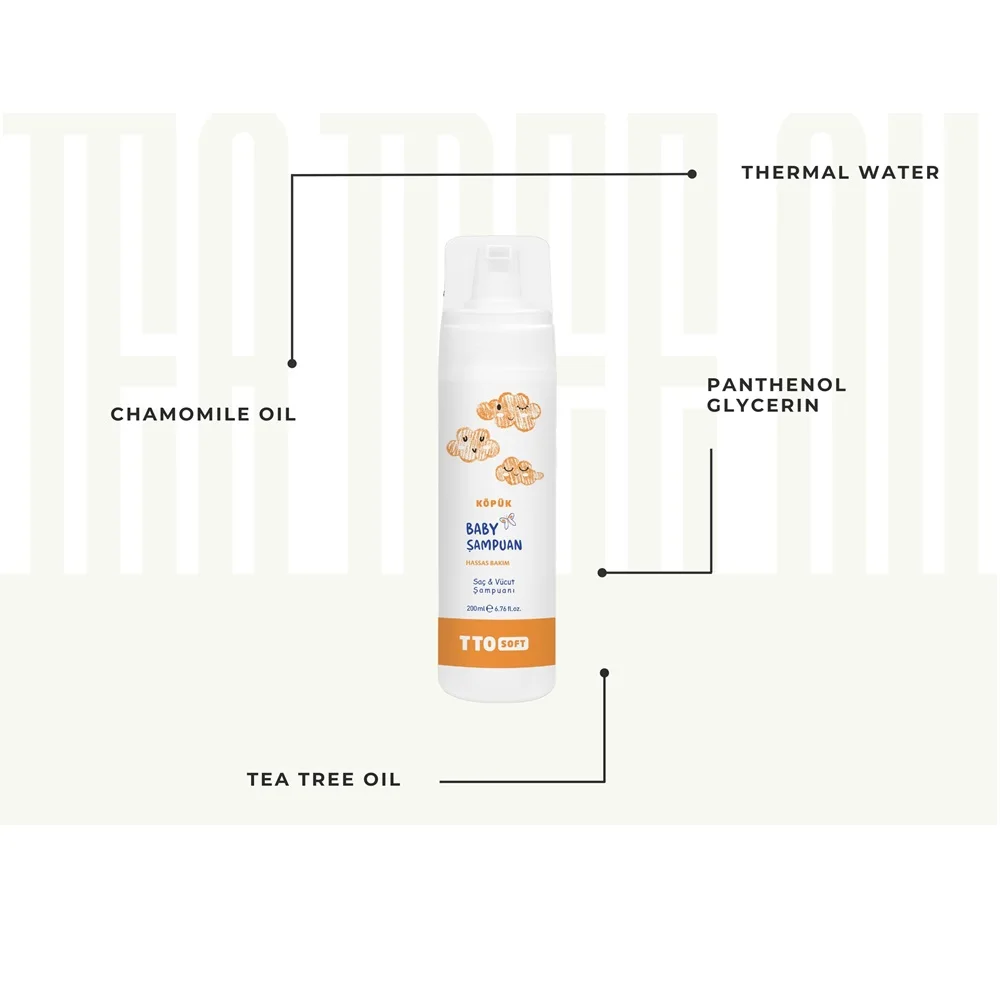 TTO Organic Baby Skin Care Set 200ml SOFT FOAM SHAMPOO & OIL Perfumed Main Ingredient MILK for Face & Body