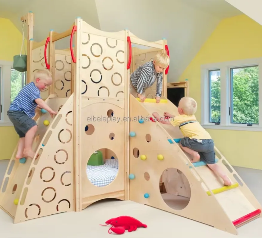 Toddler toys with climbing set large indoor playhouse playground wooden home swing and slides for kids
