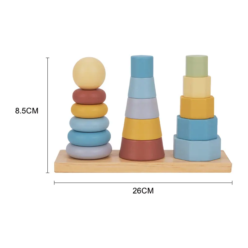 kids toys 2024 Block Toys Rainbow Stacking Circles Wooden Geometric Stacking Three Columns Set Tower