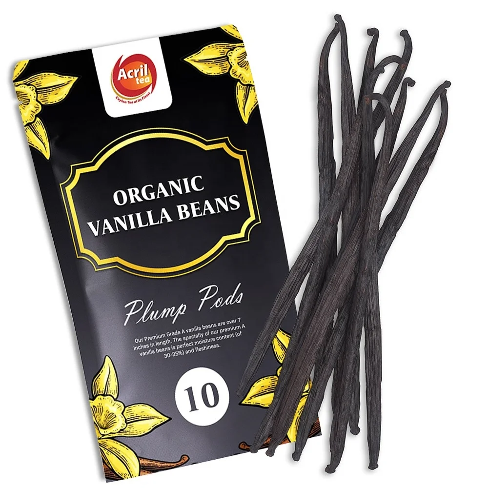 USDA Organic 100% Natural Excellent 6-9 Inch Long Vanilla Pods Dried Vanilla Beans Sri Lanka Bulk Wholesale Certified Organic