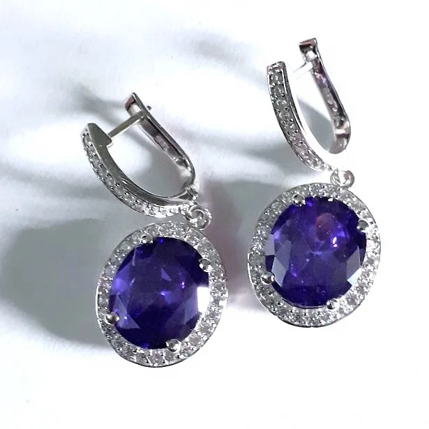 Best Selling Classic Design Oval Shaped Colored CZ Jewelry 925 Sterling Silver Gemstone Earrings