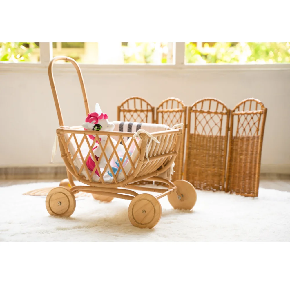 New design eco-friendly natural small rattan foot toys baby stroller cute trolley from Vietnam