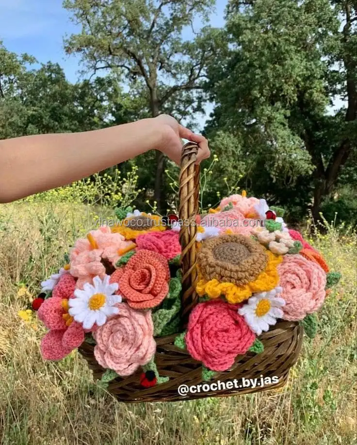 Handmade Flowers for decoration wedding artificial Amigurumi Crochet Flowers Vase Pots Decoration Flowers Articicial Amazon Amazon