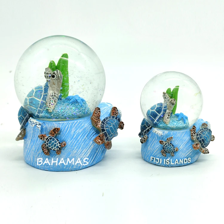Customized logo resin turtle sea world tropical beach souvenir water globe bahamas snow globe