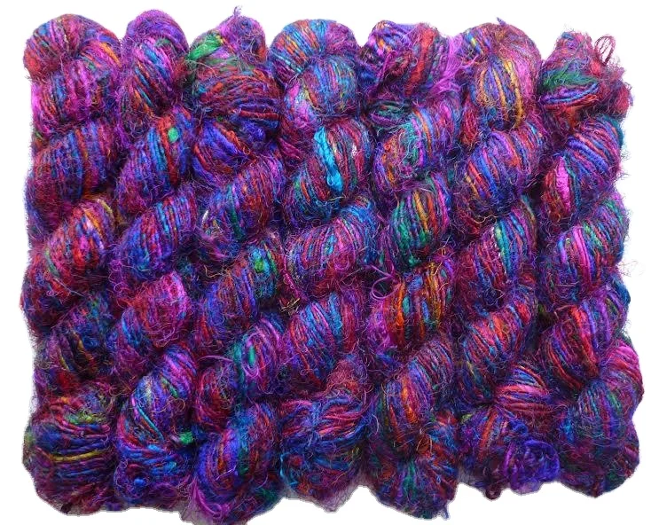 Recycled Sari silk yarn or Himalaya silk yarn handspun Mulberry silk waste Yarn for Weaving tufting knitting crochet art & craft