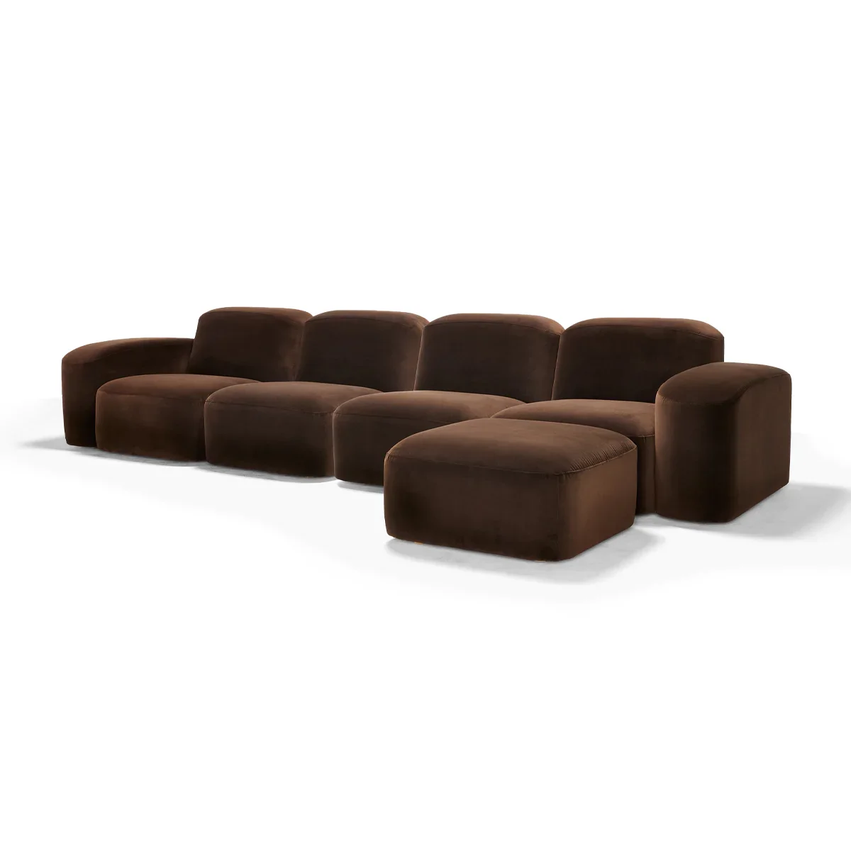 Chocolate Fabric Sofa Sets with Adjustable Ottoman Modular 4 Seat Living Room Sofa