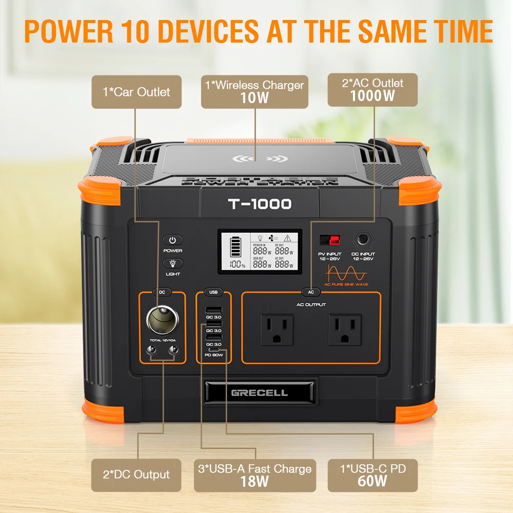 1.5Hours Full Charging Portable Power Station 1000W lithium Battery Pack Backup Supply For Camping Outdoor Or Emergency