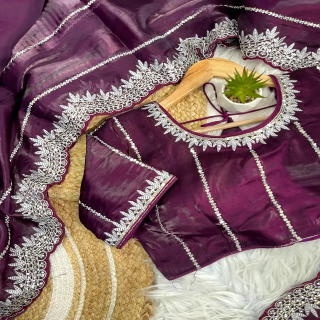 Новое поступление новейший дизайнерский наряд современный стиль чистый мягкий Zimmy Choo Шелковый Сари с 3 мм последовательностью вышивки для продажи