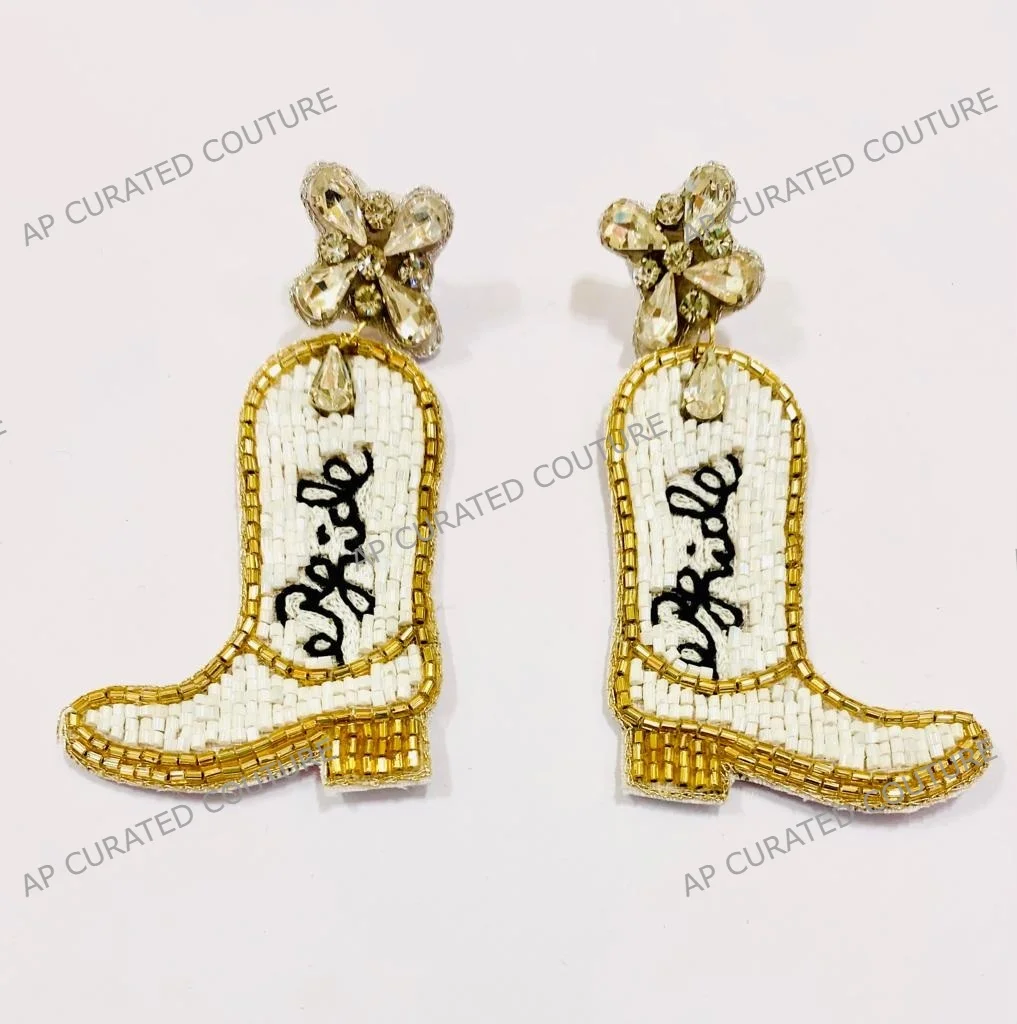 Customized Cowboy Boots Rhinestones Glass Beaded Earrings Letter Name Drop Earrings Premium Quality Casual Wear Earrings