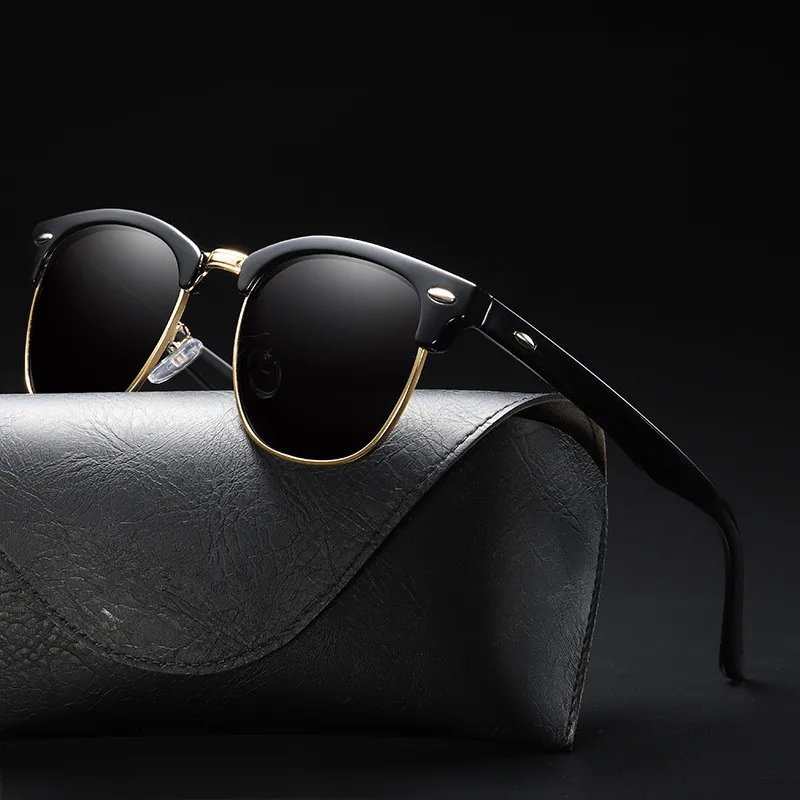 Logo Custom 2024 Fashion Retro Driving Polarized Sun Glasses UV400 Half Frame Rivets Men Sunglasses