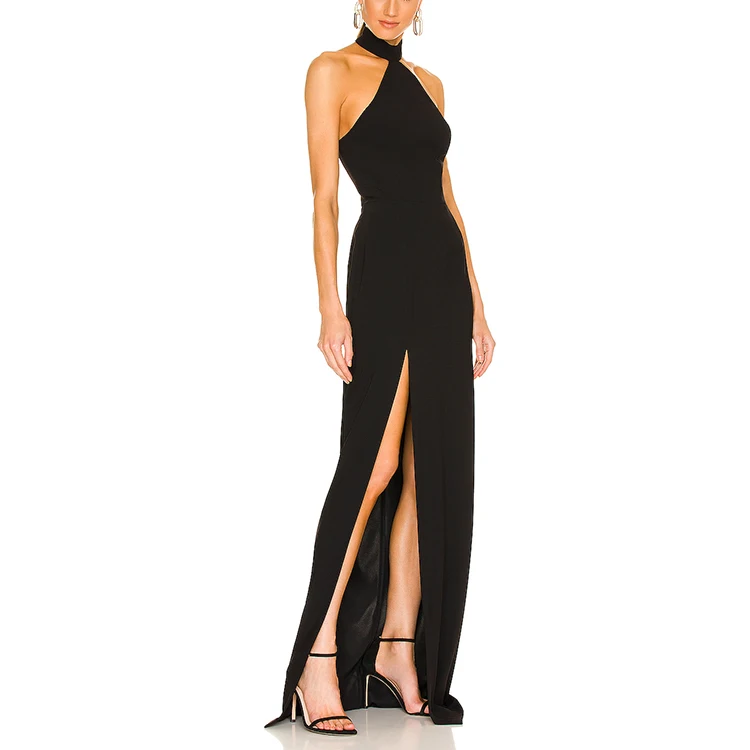 New Design Elegant Sleeveless Halterneck Ladies Gown Wear Party Dress