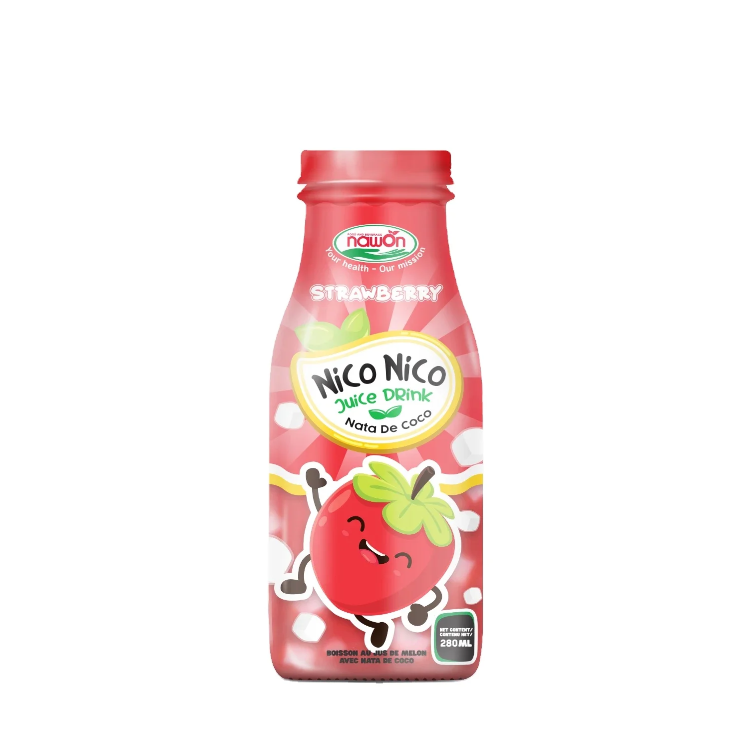 Manufacturer Beverage OEM/ODM Coco De Nata With Drink Juice Mango NAWON Glass Bottle 280ml Price Wholesale