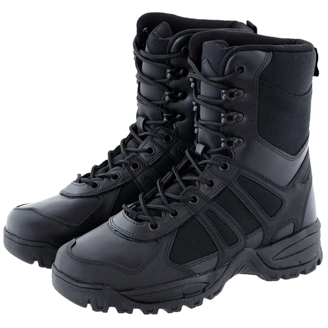 Long Black Action Leather Combat Boots For Officers Security Guards Safety Boots