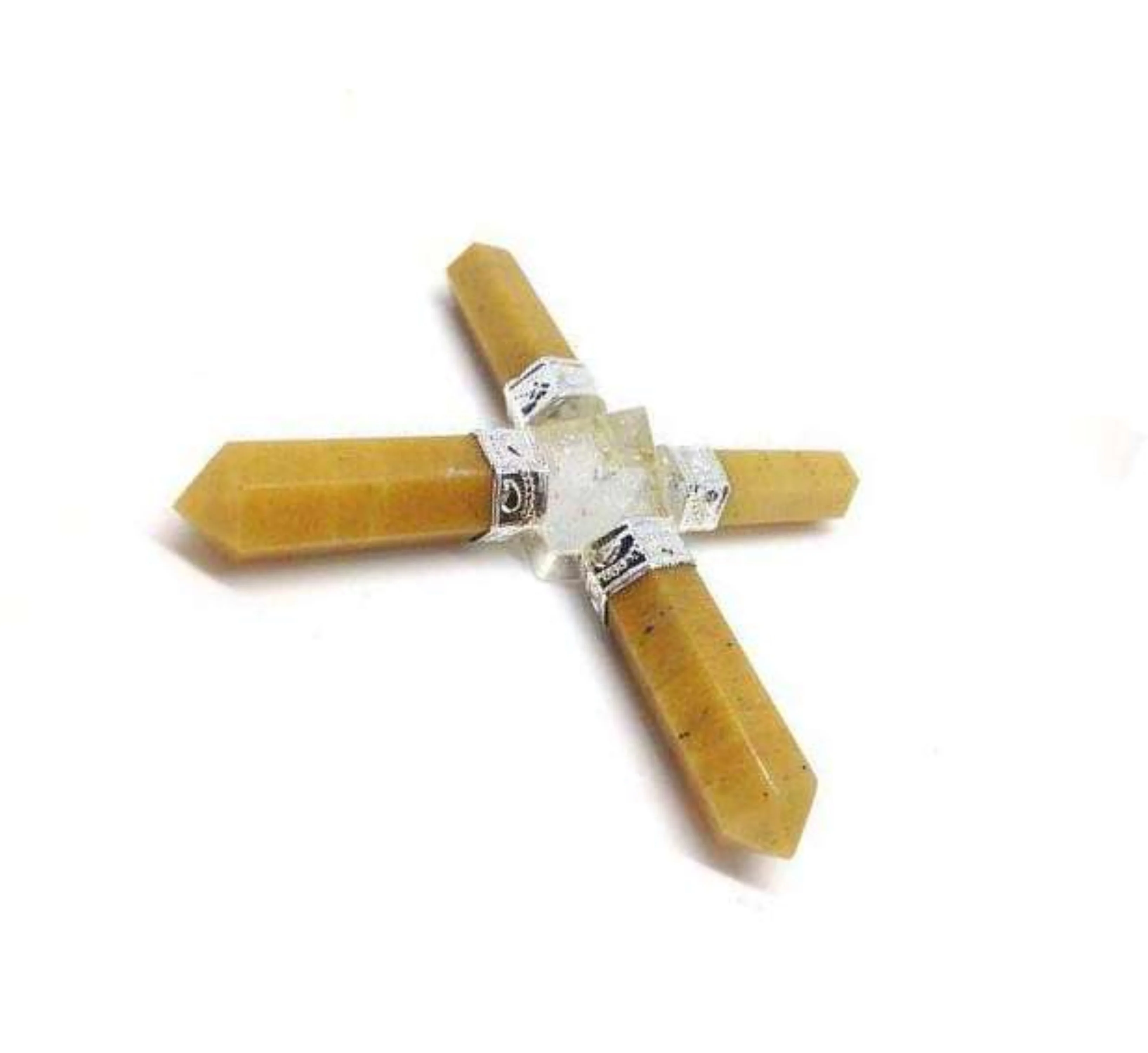 Natural Yellow Aventurine With Clear Quartz 4 Point Pyramid Energy Generator for Reiki Healing Meditation Vastu Protection