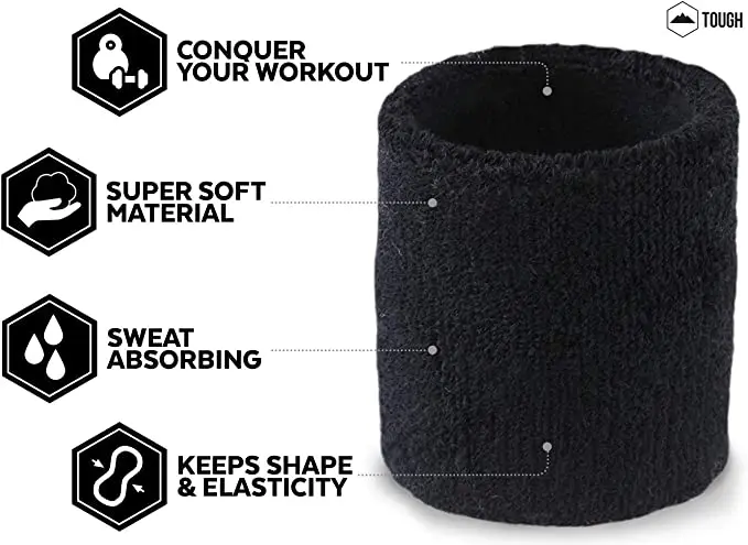 Wrist Sweatbands Sports Wristbands for Athletic Men and Women  Soft  Sweat Absorbing Cotton Terry Cloth Bands for Tennis