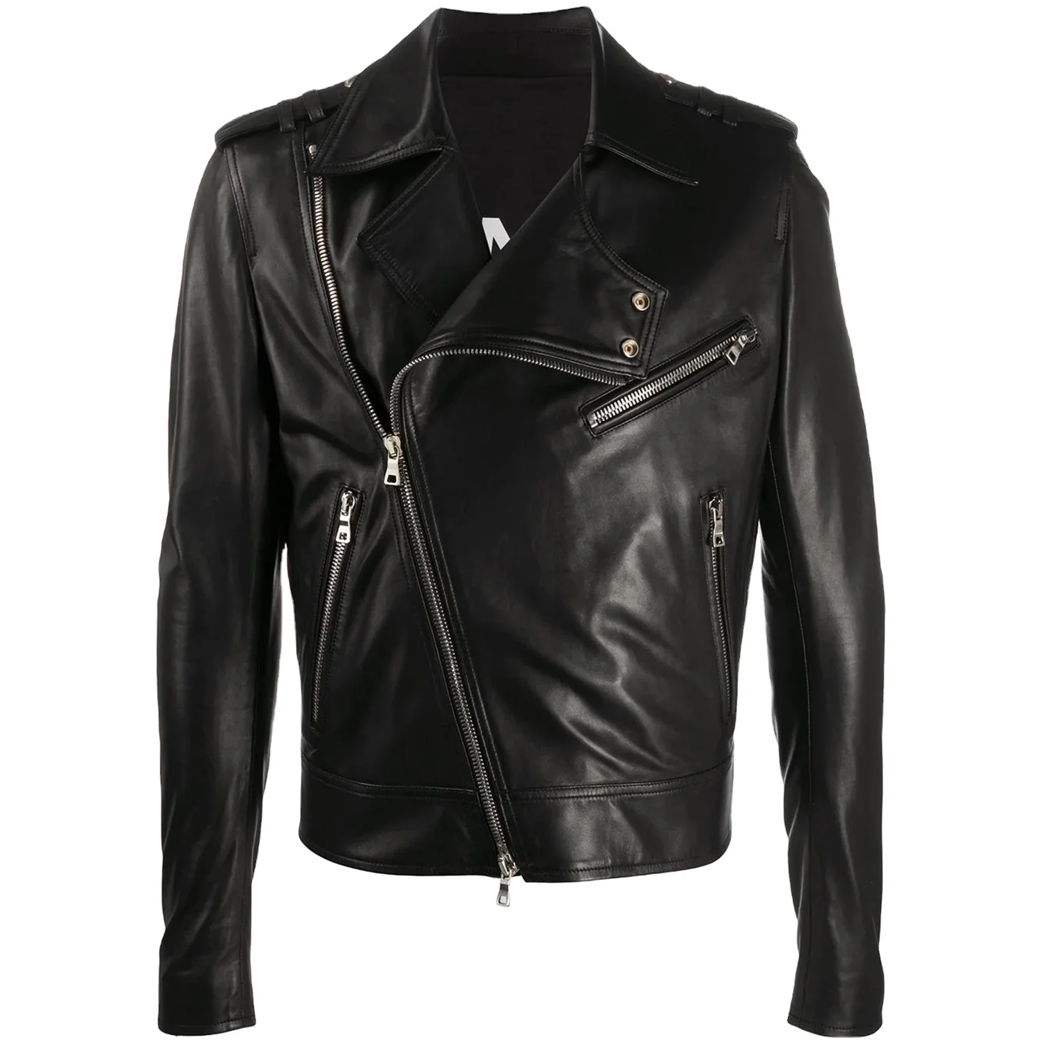 OEM Biker Customized Jacket Pure Leather Motorcycle Jackets Black Skew Zipper Flap New Design Jackets