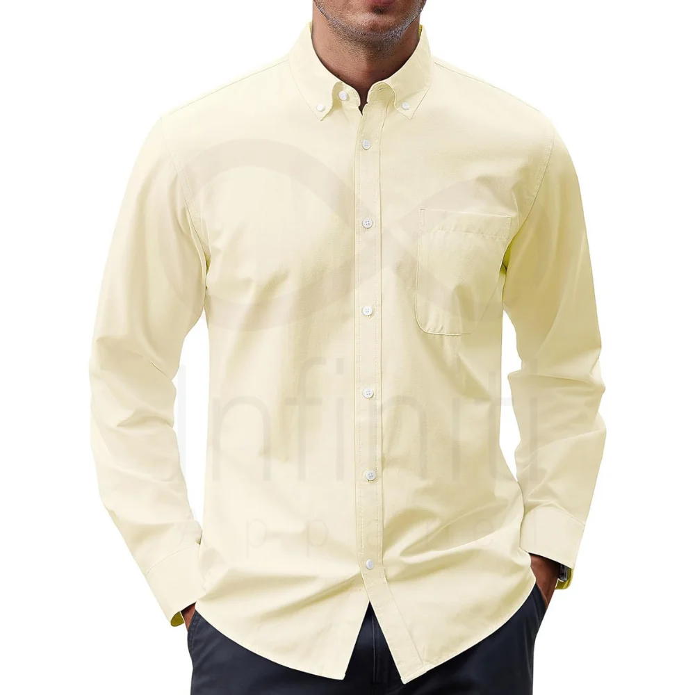 OEM Custom Manufacture Logo Yellow 100% Cotton Oxford Formal &  Casual Long Sleeve Dress Shirts With Front Pocket