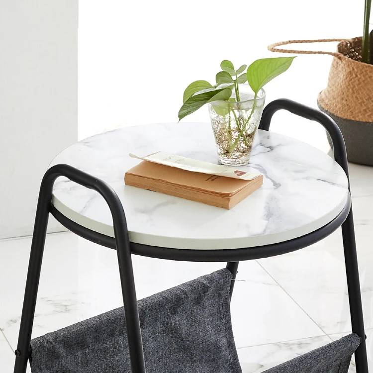 Portable coffee table with movable small side table Rack Wooden Top Metal Base Sofa Coffee Side End Table Floor Standing Fabric