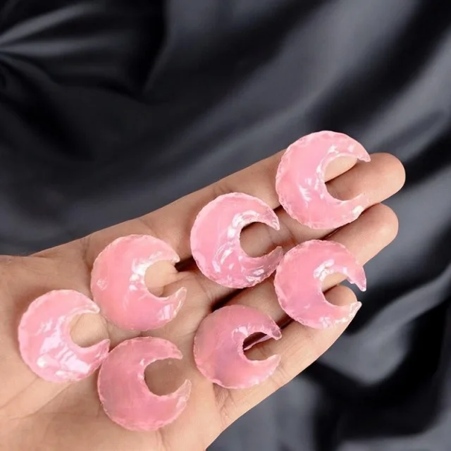 Rose Quartz Crescent Moon Shape Handmade Carved Gemstone Crystal Carving Crescent Moon For Jewelry Making By King Agate